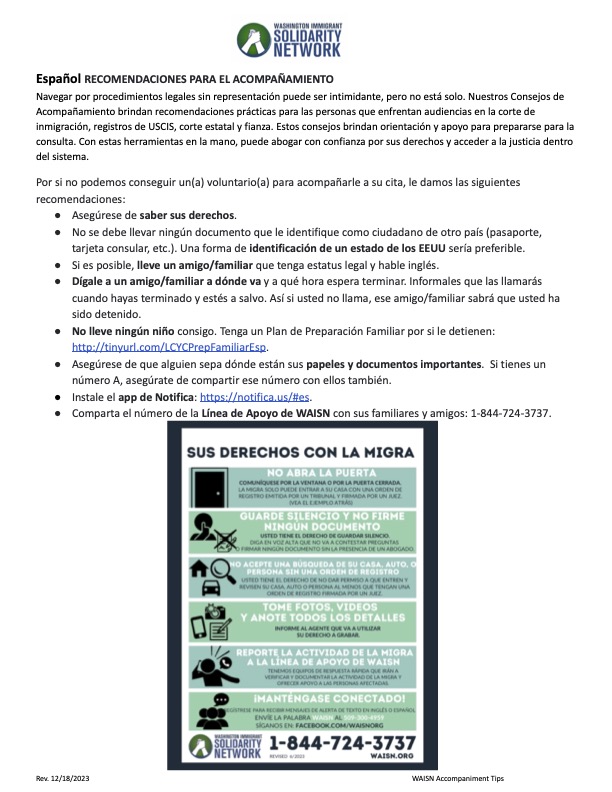 WAISN Accompaniment Tips Flyer en español