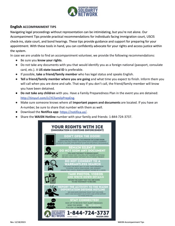 WAISN Accompaniment Tips Flyer in English